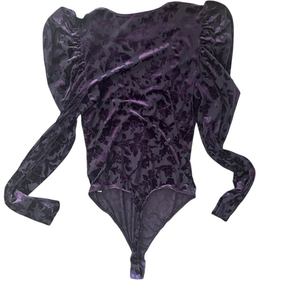 FREE PEOPLE Magic Hour Deep Sea Combo Velvet Bodysuit Purple Medium - Picture 6 of 10